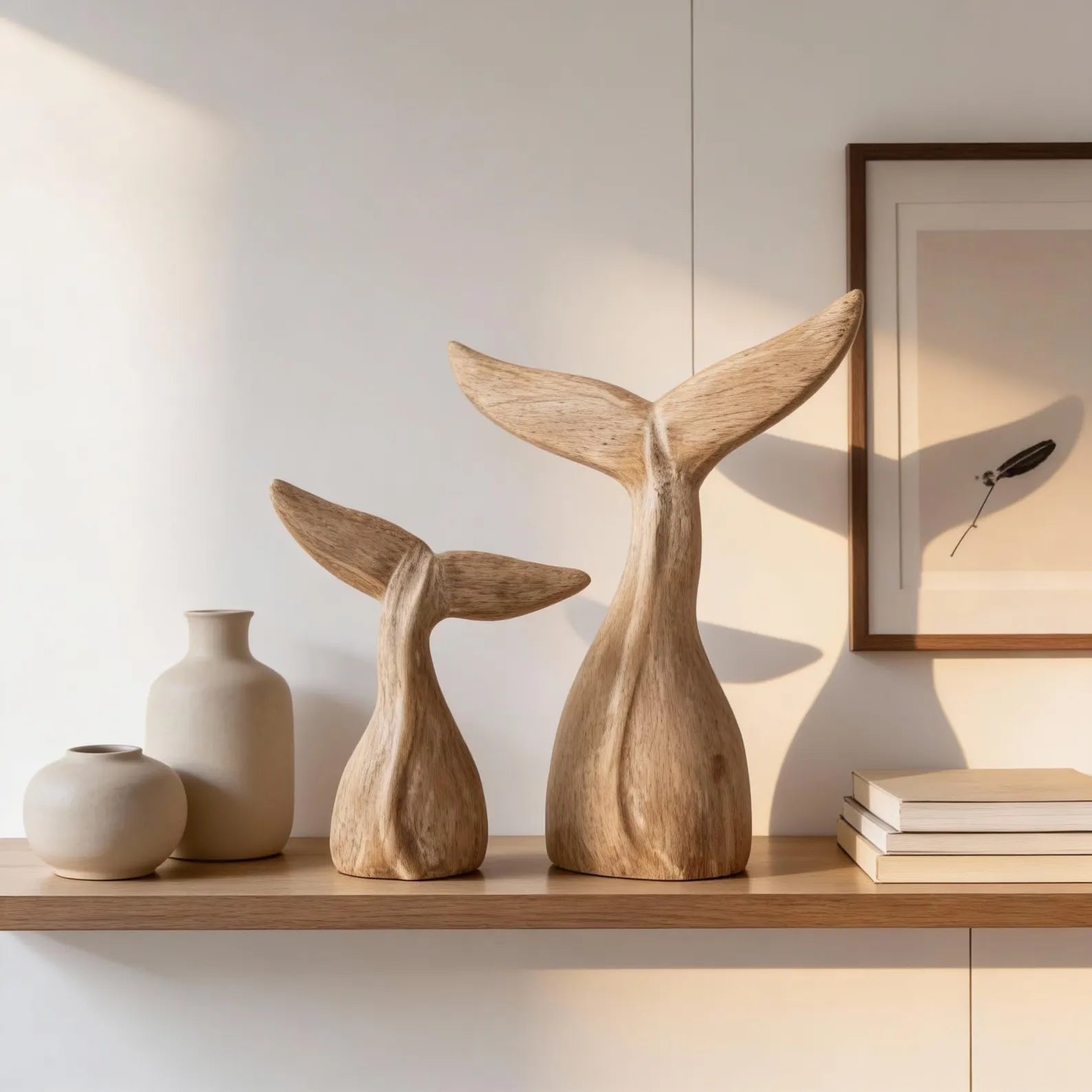 Carved Wooden Whale Tail Statue