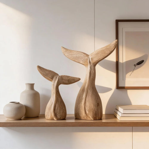 Carved Wooden Whale Tail Statue